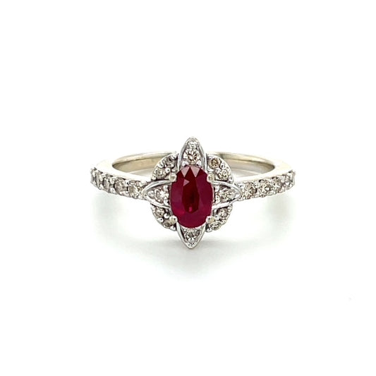 14K White Gold Le Vian Diamond & Ruby Lady's Ring; Size 7