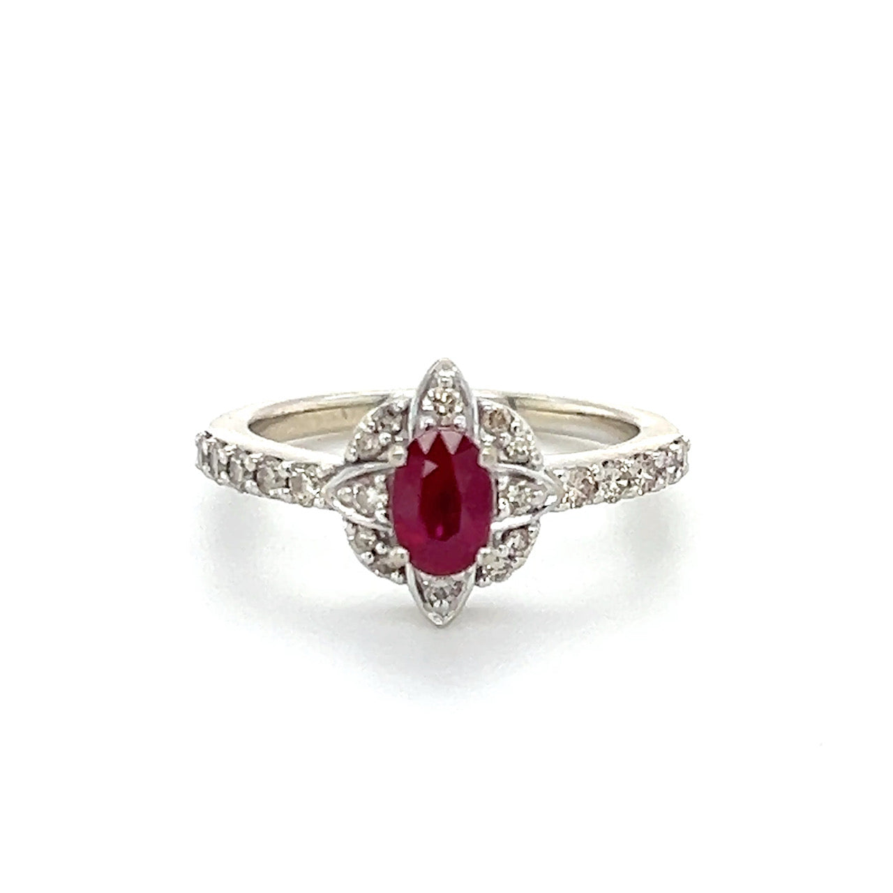 14K White Gold Le Vian Diamond & Ruby Lady's Ring; Size 7