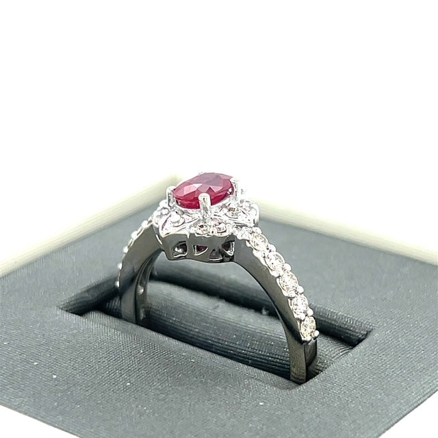 14K White Gold Le Vian Diamond & Ruby Lady's Ring; Size 7