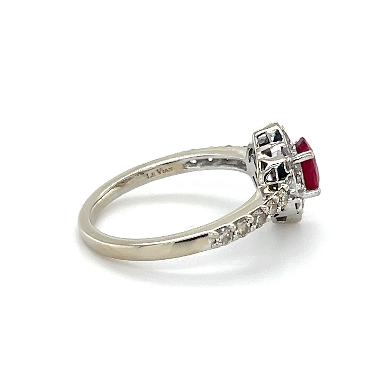 14K White Gold Le Vian Diamond & Ruby Lady's Ring; Size 7