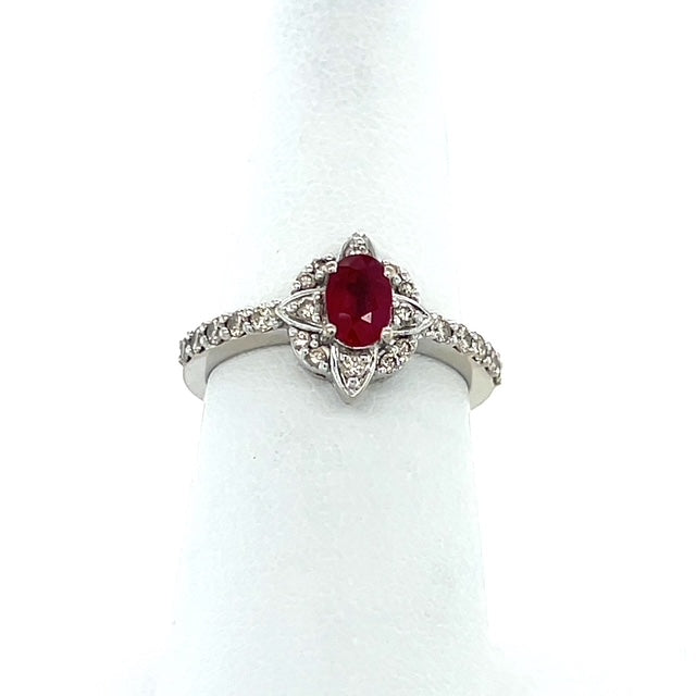 14K White Gold Le Vian Diamond & Ruby Lady's Ring; Size 7