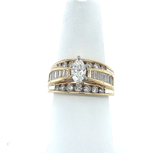 14K Yellow Gold Diamond Lady's Ring; Size 6.5