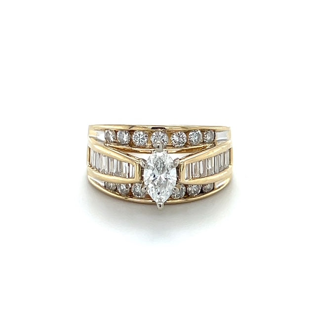 14K Yellow Gold Diamond Lady's Ring; Size 6.5