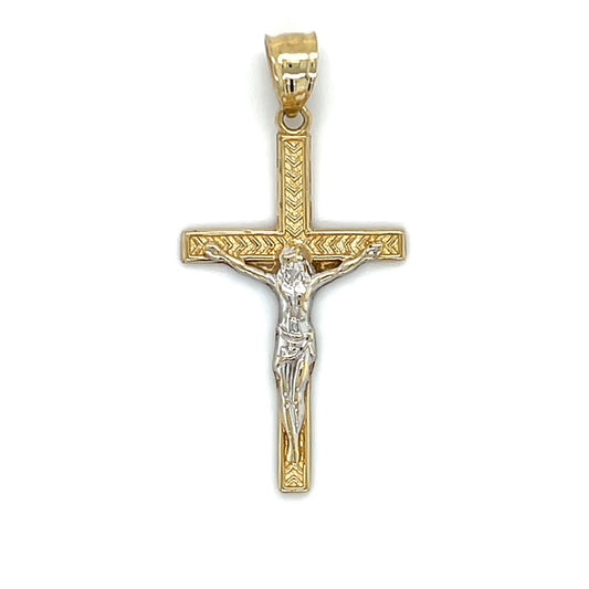 10K Two-Tone Gold Jesus on a Cross Pendant