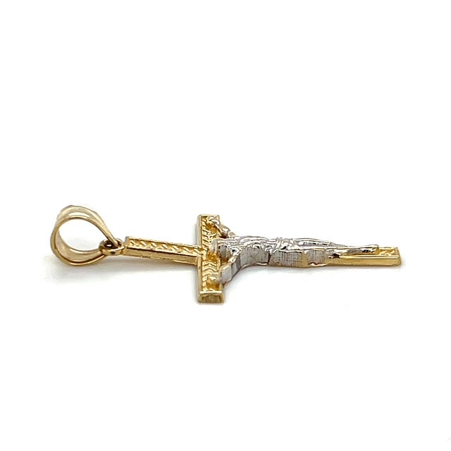 10K Two-Tone Gold Jesus on a Cross Pendant