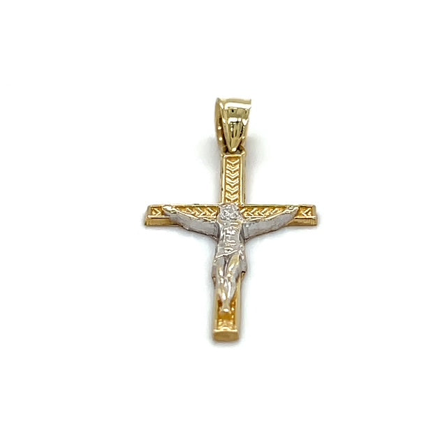 10K Two-Tone Gold Jesus on a Cross Pendant