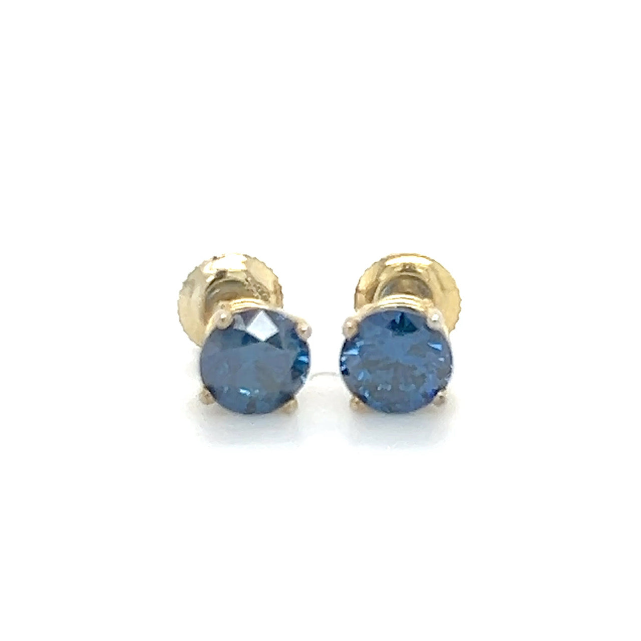 14K Yellow Gold Blue Diamond Stud Earrings