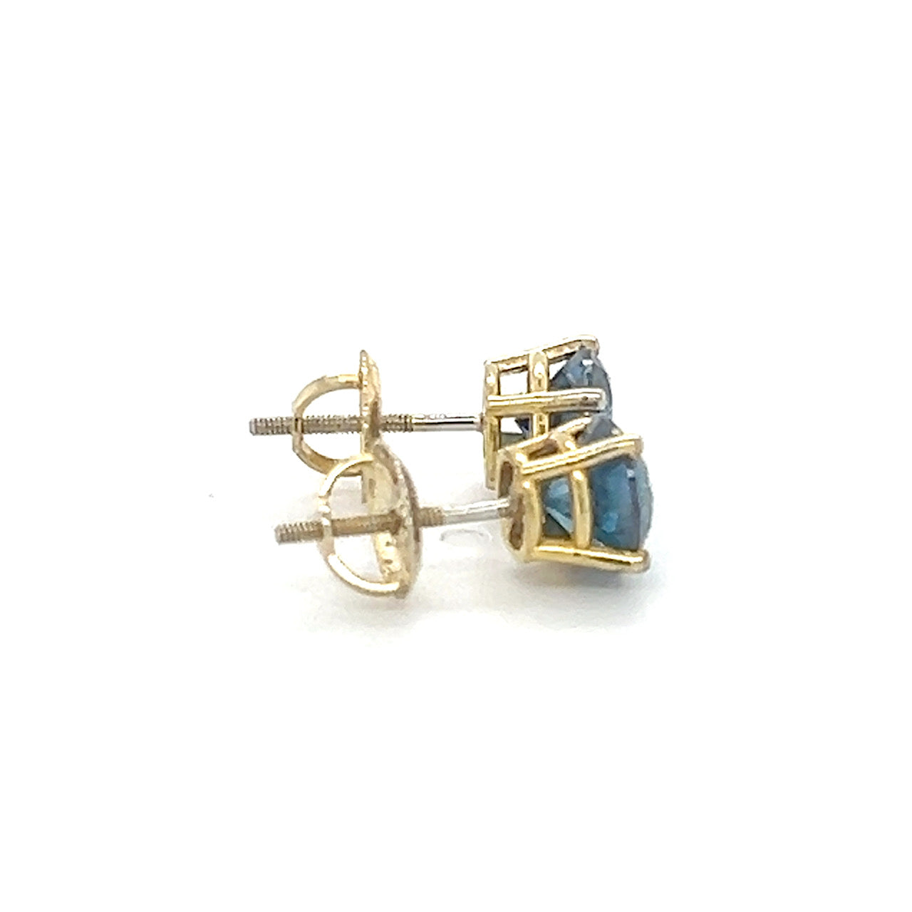 14K Yellow Gold Blue Diamond Stud Earrings