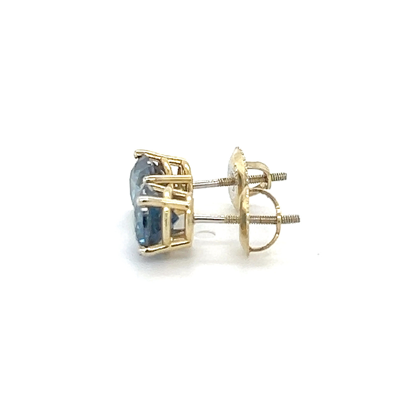 14K Yellow Gold Blue Diamond Stud Earrings
