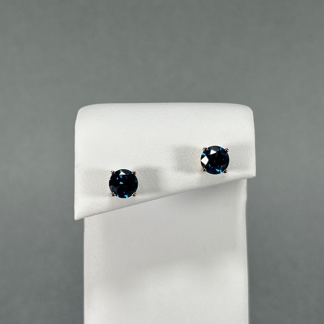 14K Yellow Gold Blue Diamond Stud Earrings
