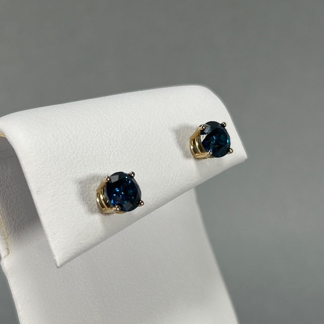 14K Yellow Gold Blue Diamond Stud Earrings