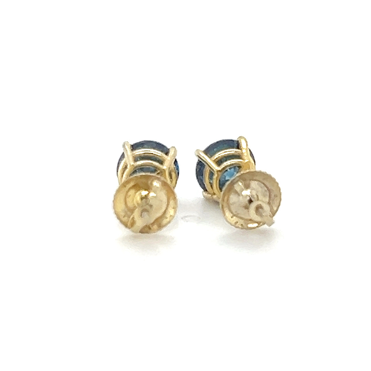 14K Yellow Gold Blue Diamond Stud Earrings