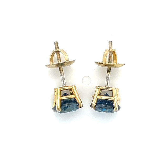 14K Yellow Gold Blue Diamond Stud Earrings