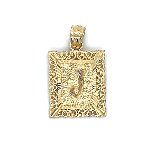 10K Yellow Gold Rectangle "J" Pendant