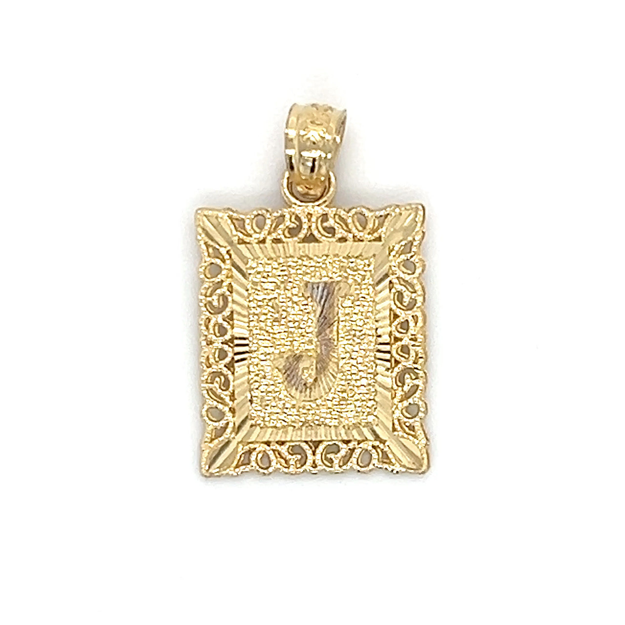 10K Yellow Gold Rectangle "J" Pendant