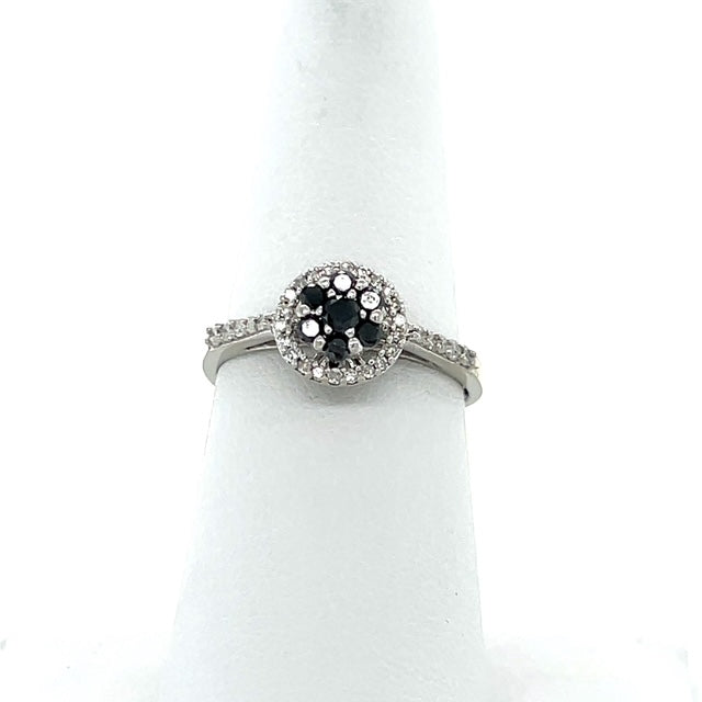 10K White Gold Sapphire Lady's Accent Ring; Size 7