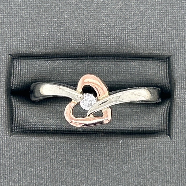 10K Two-Tone Gold Diamond Heart Ring; Size 7.5