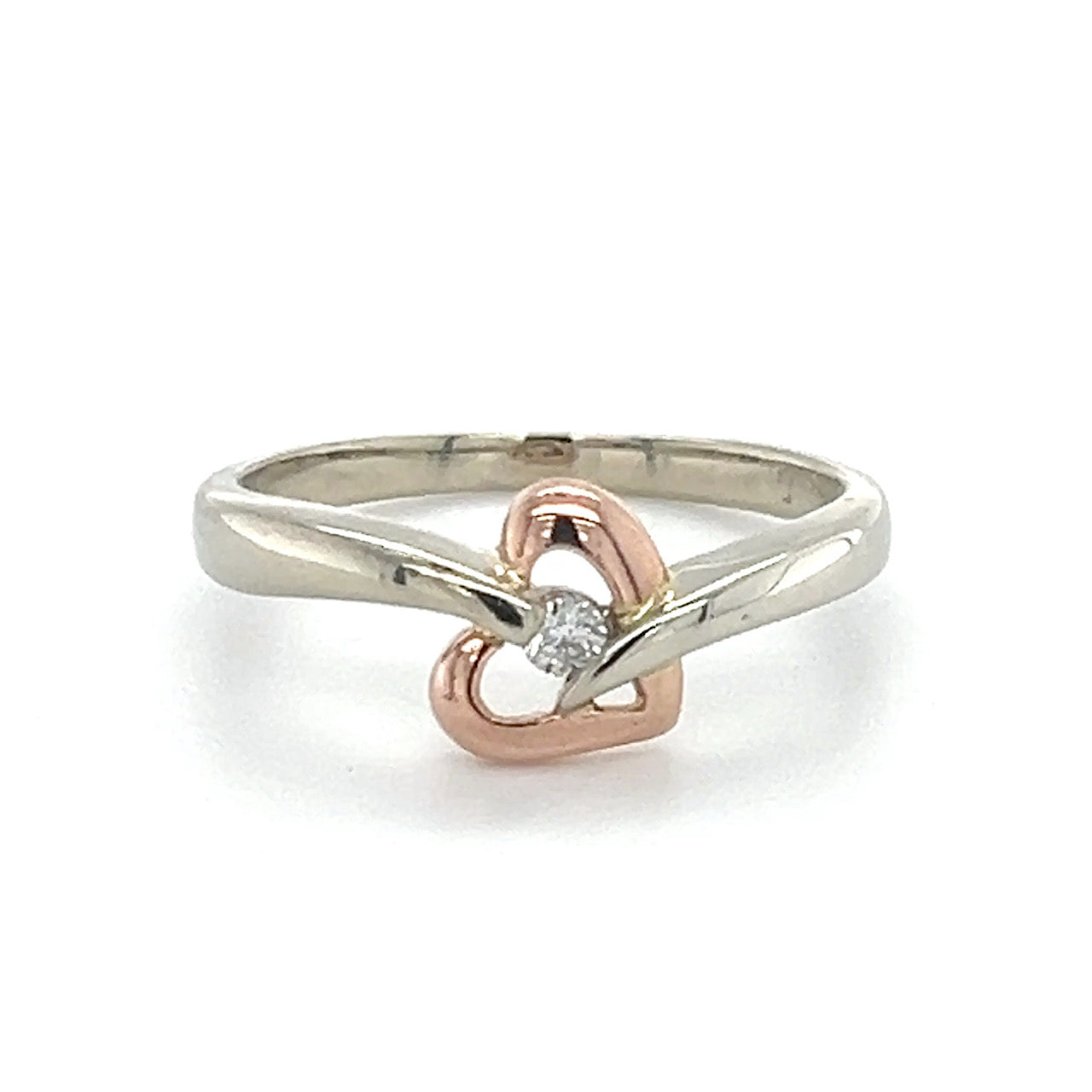 10K Two-Tone Gold Diamond Heart Ring; Size 7.5