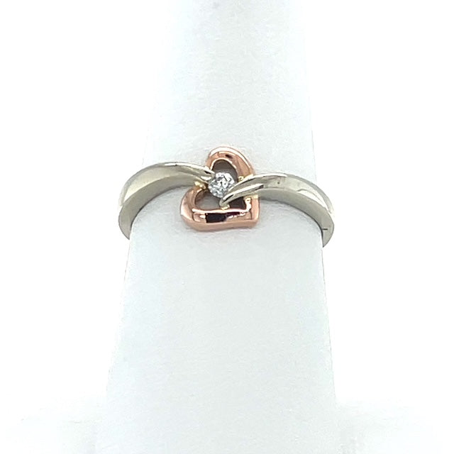10K Two-Tone Gold Diamond Heart Ring; Size 7.5