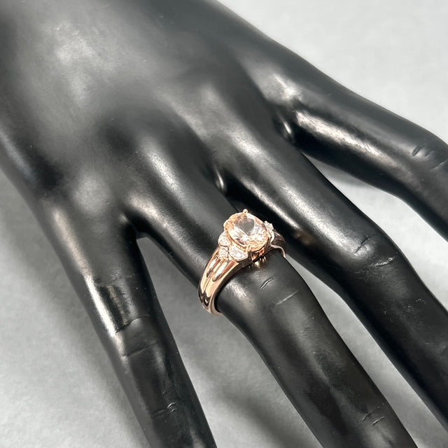 10K Rose Gold Diamond & Morganite Accent Ring; Size 7