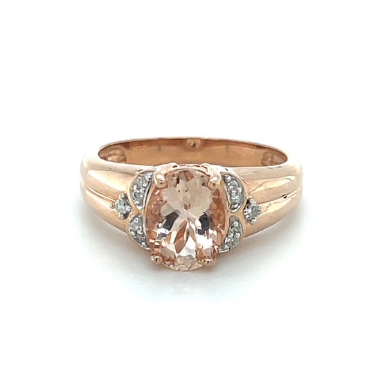 10K Rose Gold Diamond & Morganite Accent Ring; Size 7