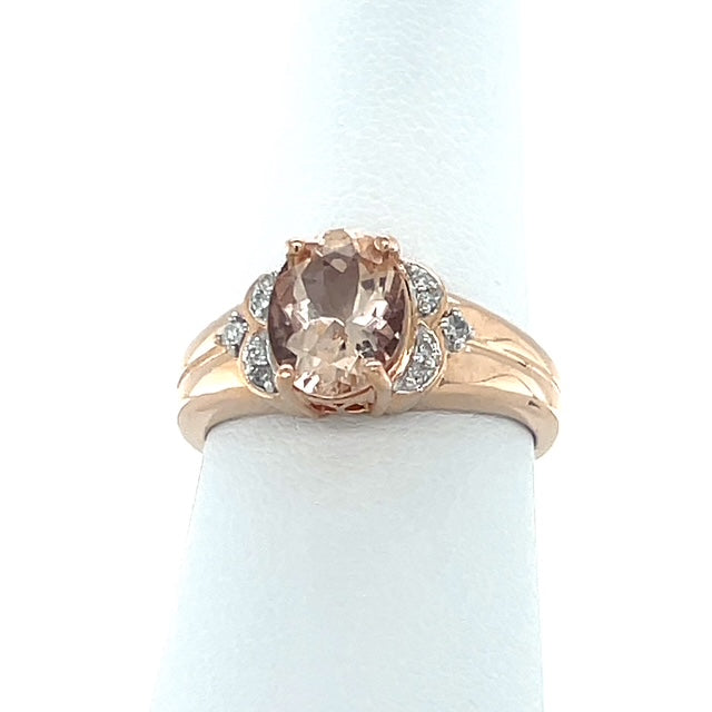 10K Rose Gold Diamond & Morganite Accent Ring; Size 7