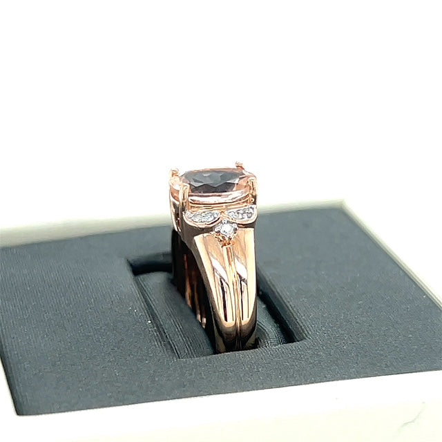 10K Rose Gold Diamond & Morganite Accent Ring; Size 7