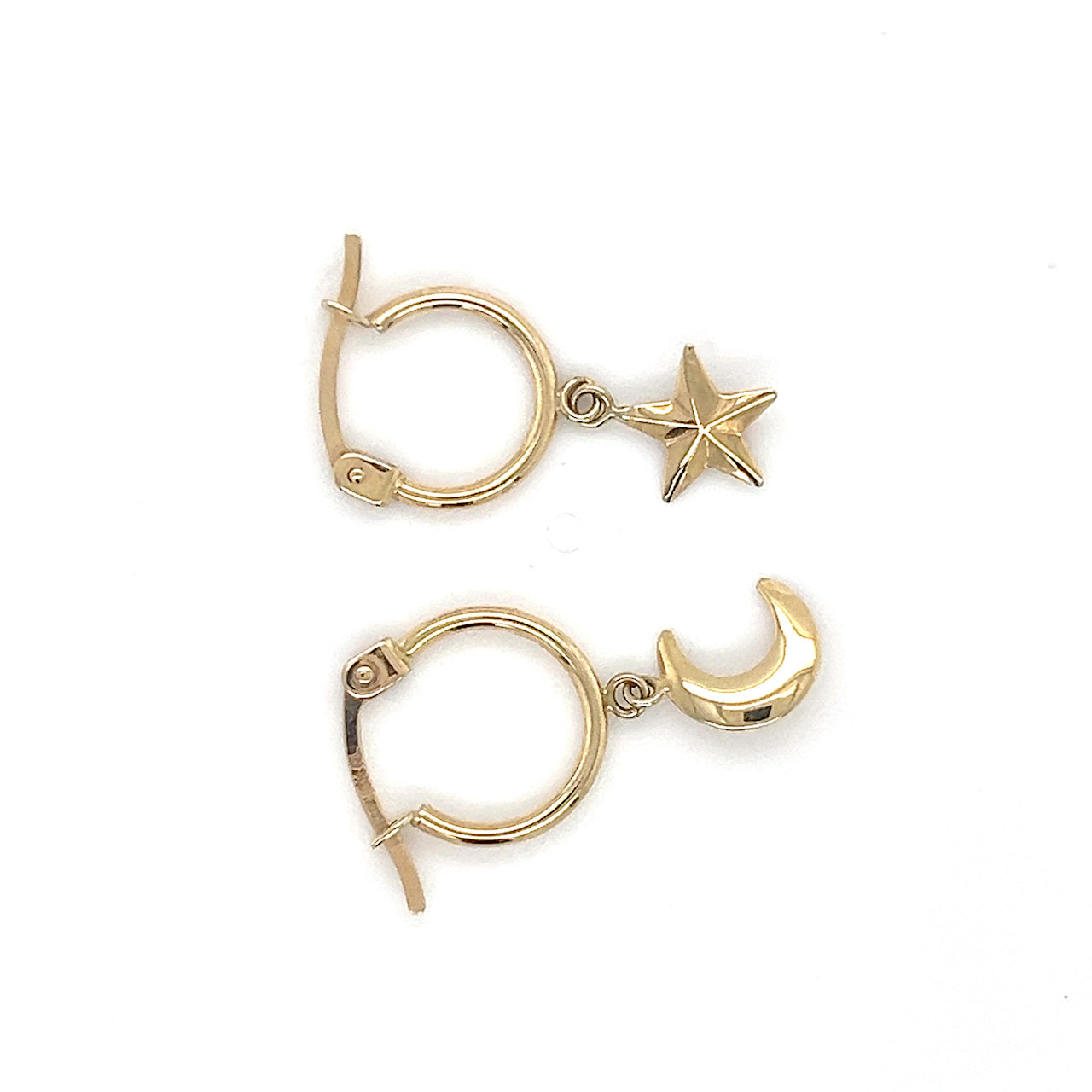 10K Yellow Gold Moon & Star Hoop Earrings