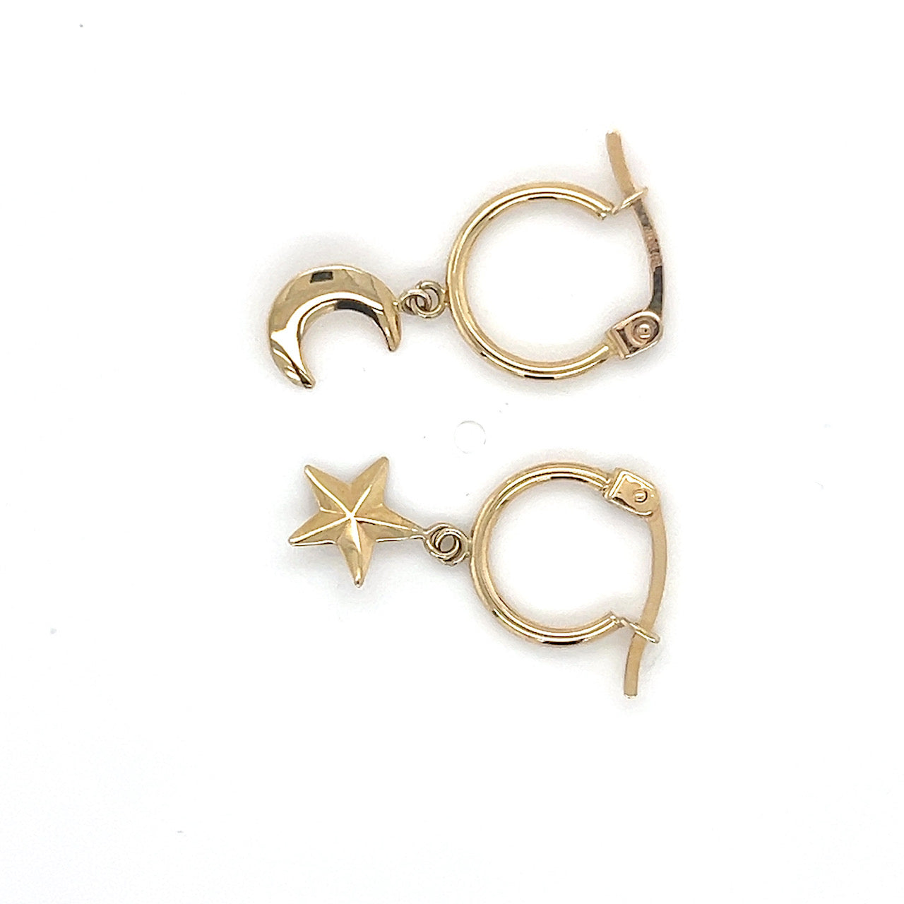 10K Yellow Gold Moon & Star Hoop Earrings