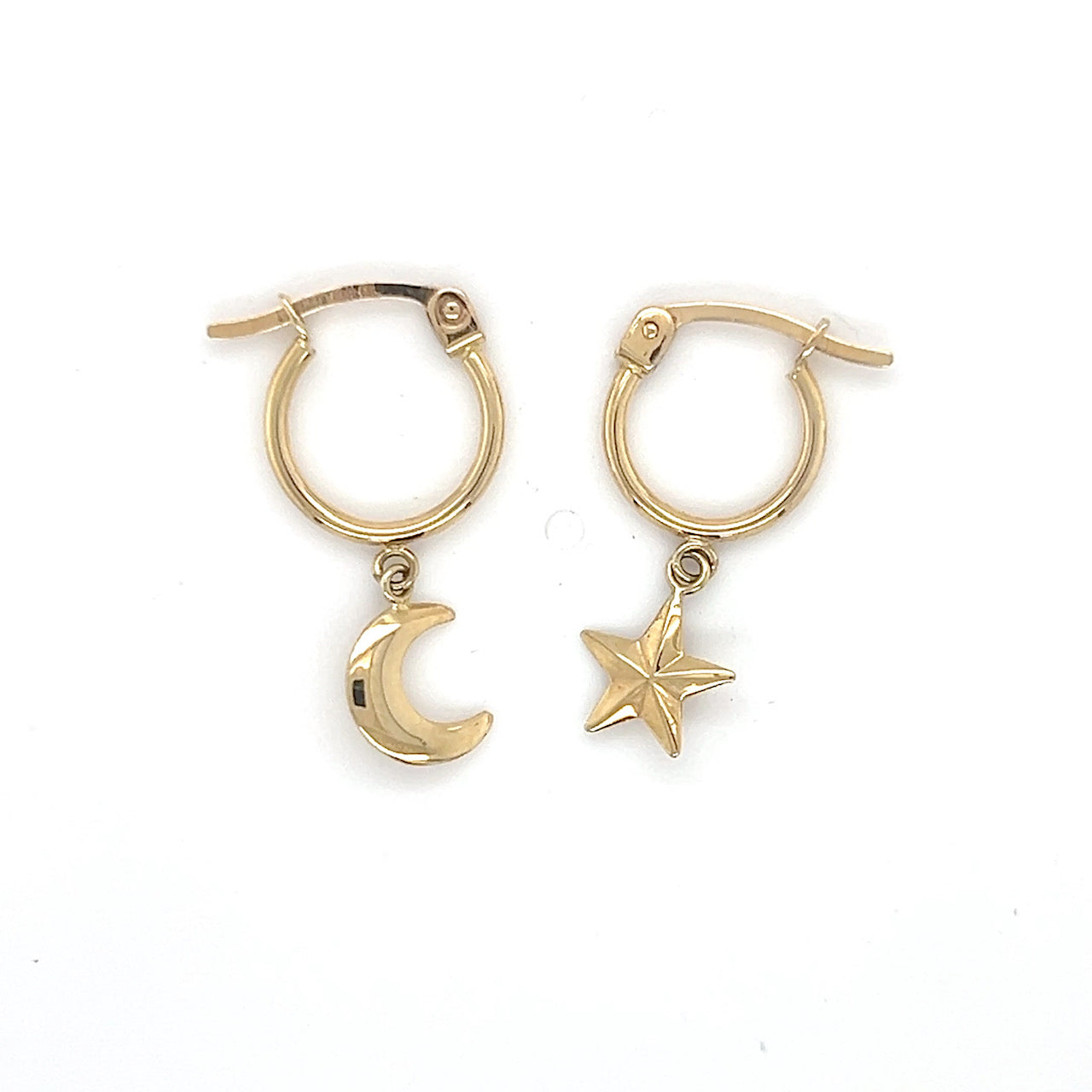 10K Yellow Gold Moon & Star Hoop Earrings