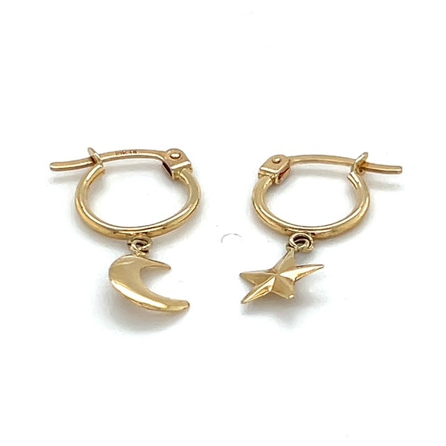 10K Yellow Gold Moon & Star Hoop Earrings