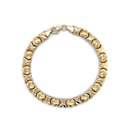 10K Yellow Gold 7" Hearts Bracelet