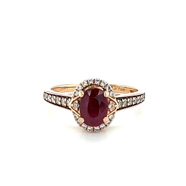 14K Rose Gold Diamond & Ruby Accent Lady's Ring; Size 6