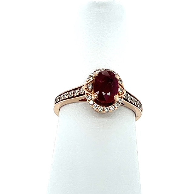 14K Rose Gold Diamond & Ruby Accent Lady's Ring; Size 6
