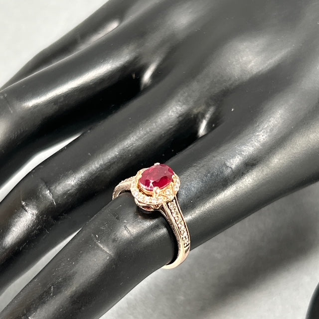 14K Rose Gold Diamond & Ruby Accent Lady's Ring; Size 6