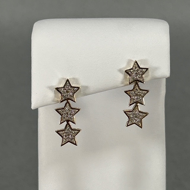 14K Two-Tone Gold 3 Star Stud Earrings; 2.3g