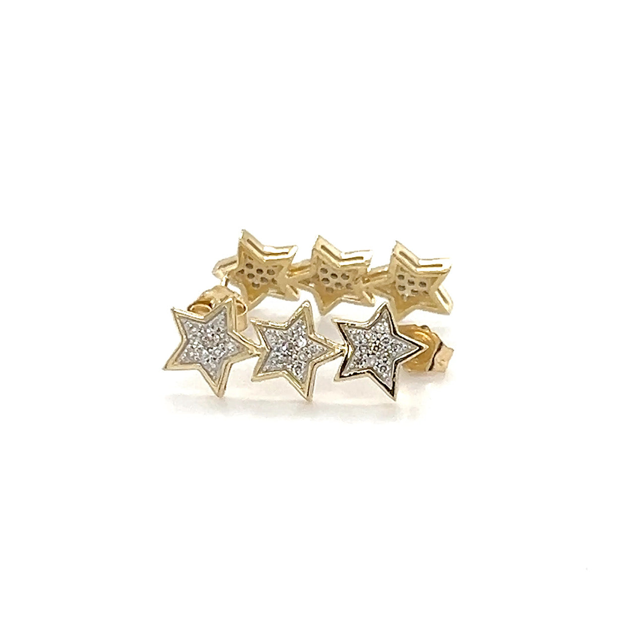 14K Two-Tone Gold 3 Star Stud Earrings; 2.3g