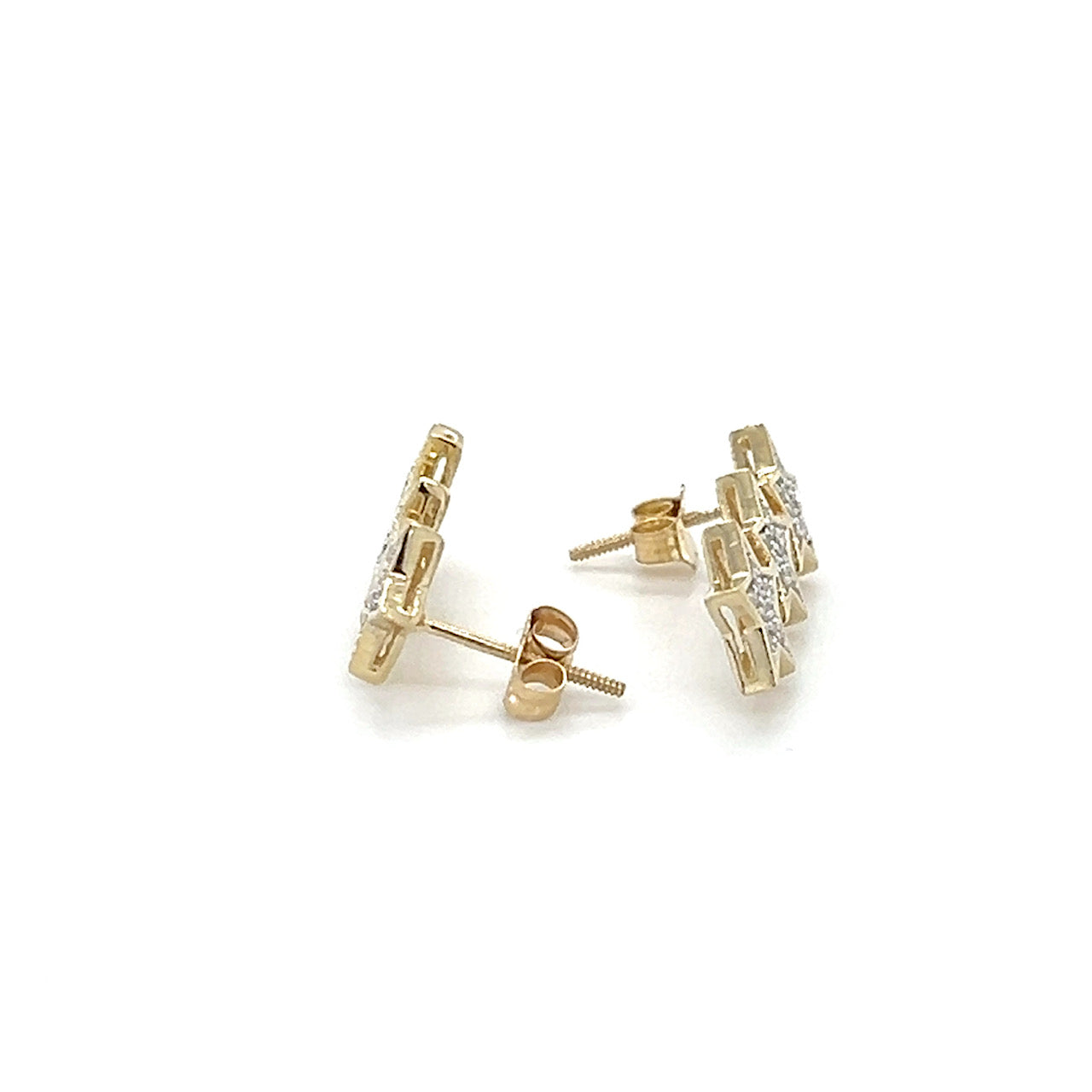 14K Two-Tone Gold 3 Star Stud Earrings; 2.3g