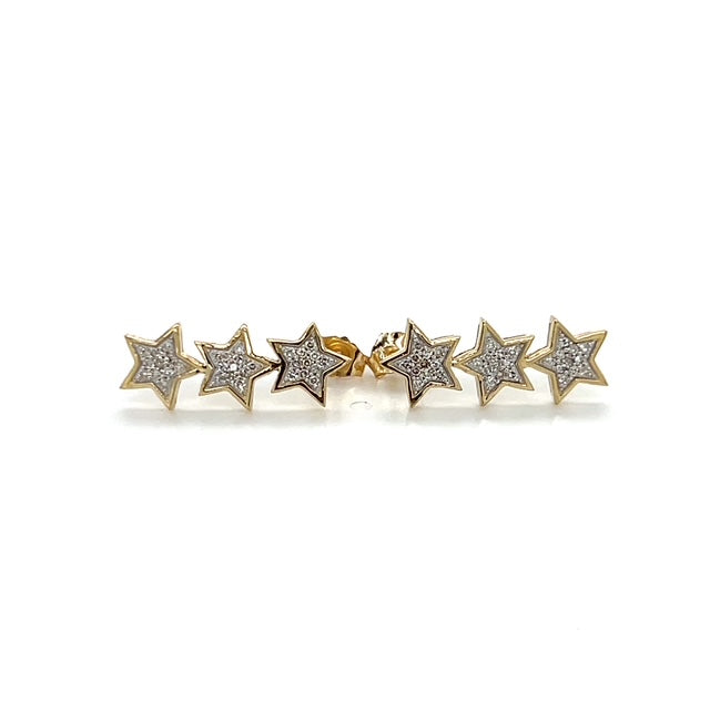 14K Two-Tone Gold 3 Star Stud Earrings; 2.3g