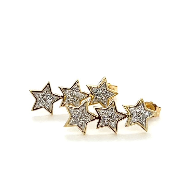 14K Two-Tone Gold 3 Star Stud Earrings; 2.3g