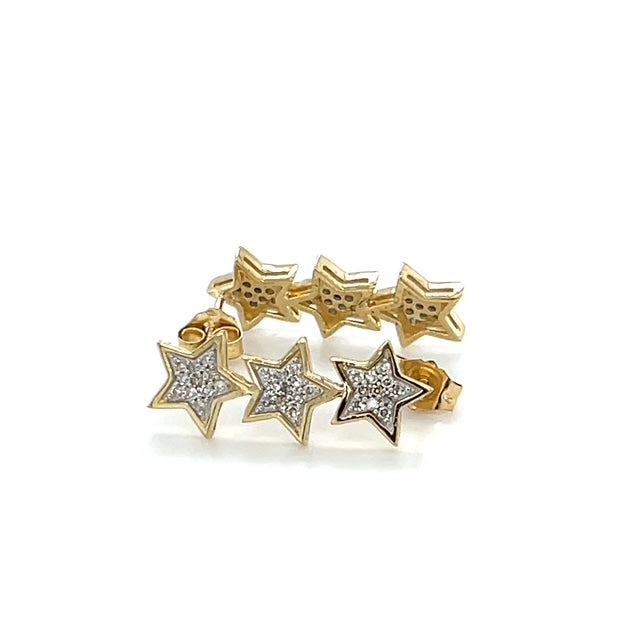 14K Two-Tone Gold 3 Star Stud Earrings; 2.3g