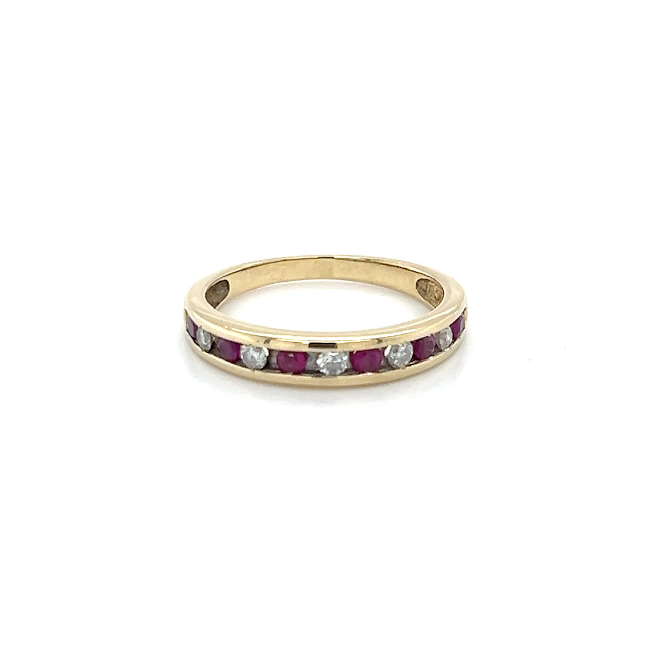 14K Yellow Gold Diamond & Ruby Accent Ring; Size 8