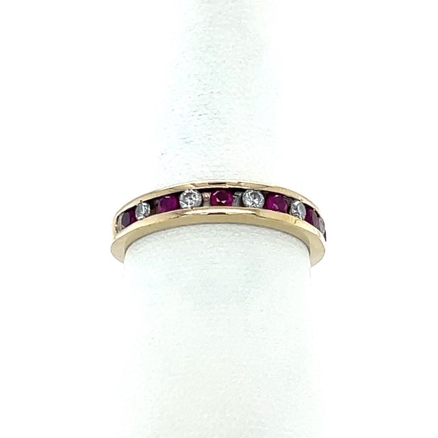 14K Yellow Gold Diamond & Ruby Accent Ring; Size 8