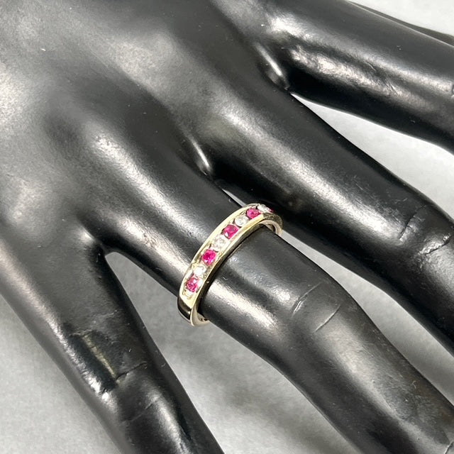 14K Yellow Gold Diamond & Ruby Accent Ring; Size 8