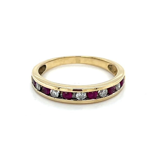 14K Yellow Gold Diamond & Ruby Accent Ring; Size 8