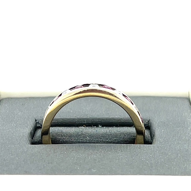 14K Yellow Gold Diamond & Ruby Accent Ring; Size 8