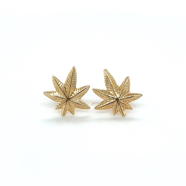 10K Yellow Gold Leaf Stud Earrings; 0.4g