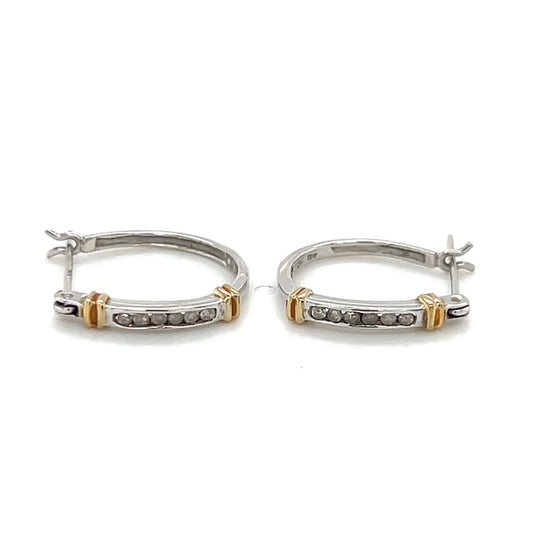 10K Two-Tone Gold Diamond Earrings; 0.12CTW; 2g