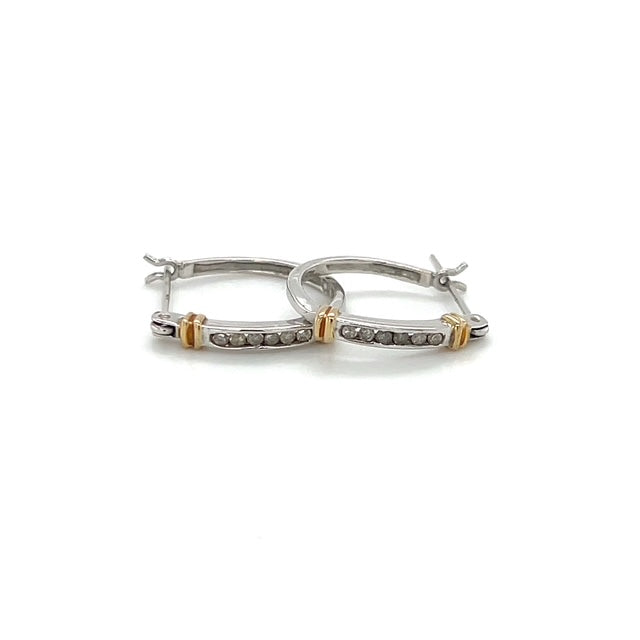 10K Two-Tone Gold Diamond Earrings; 0.12CTW; 2g