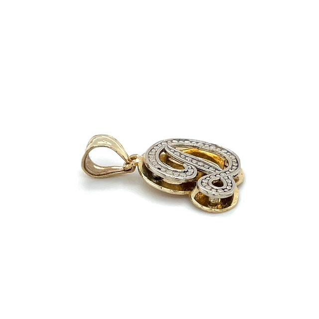 10K Two-Tone Gold Cursive "D" Pendant; 2.5g
